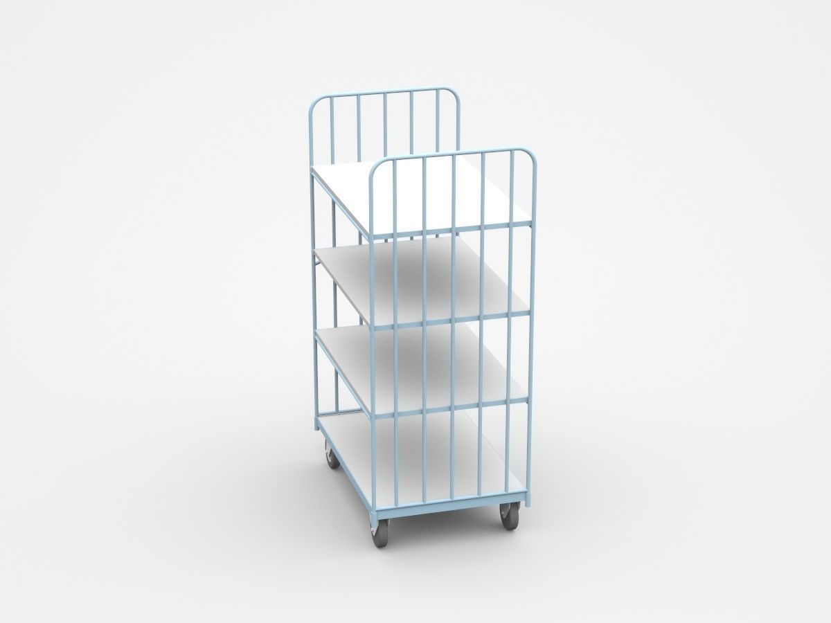 Semi-level Movable Shelf On Wheels 3D model_3