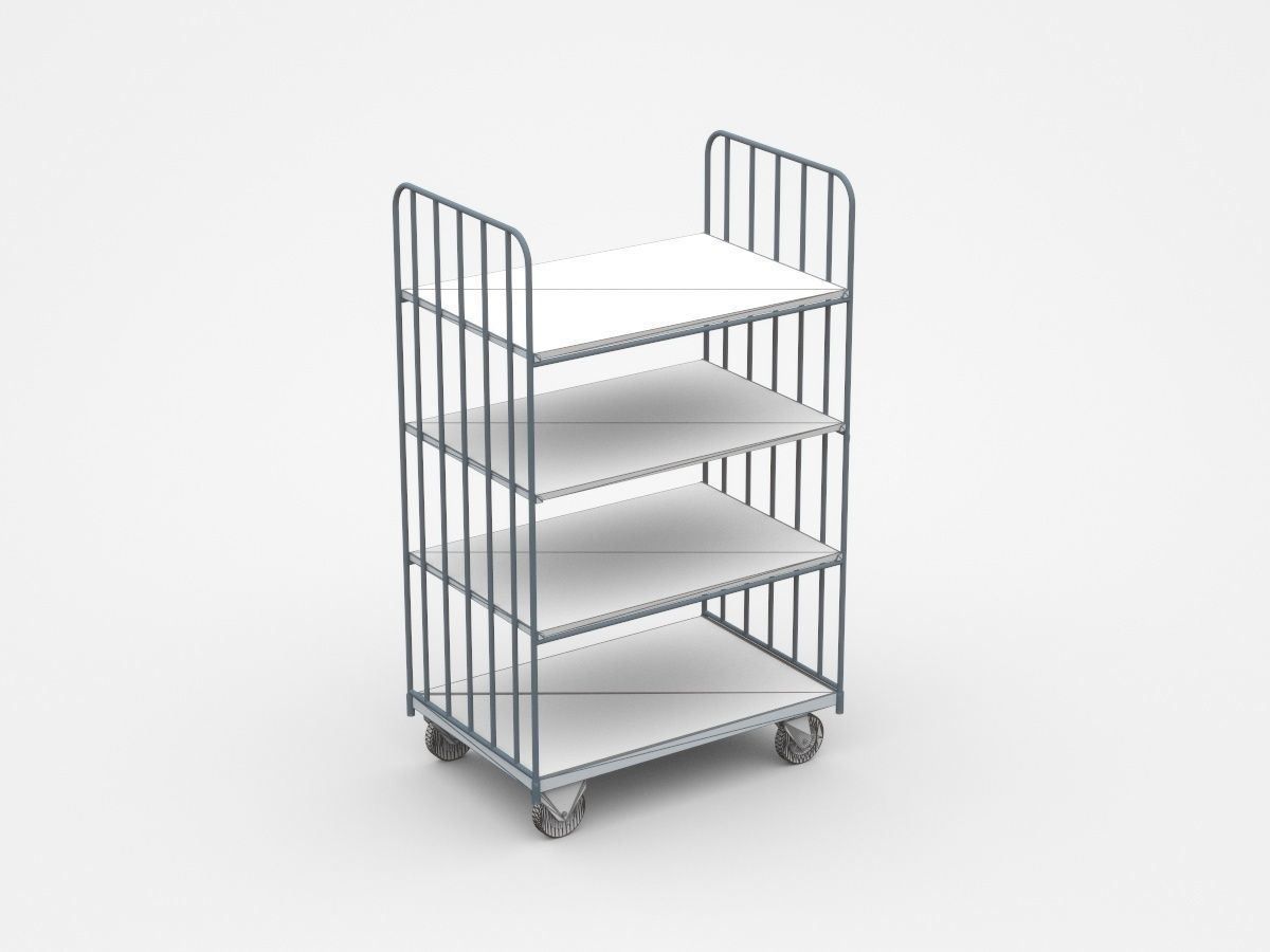 Semi-level Movable Shelf On Wheels 3D model_4