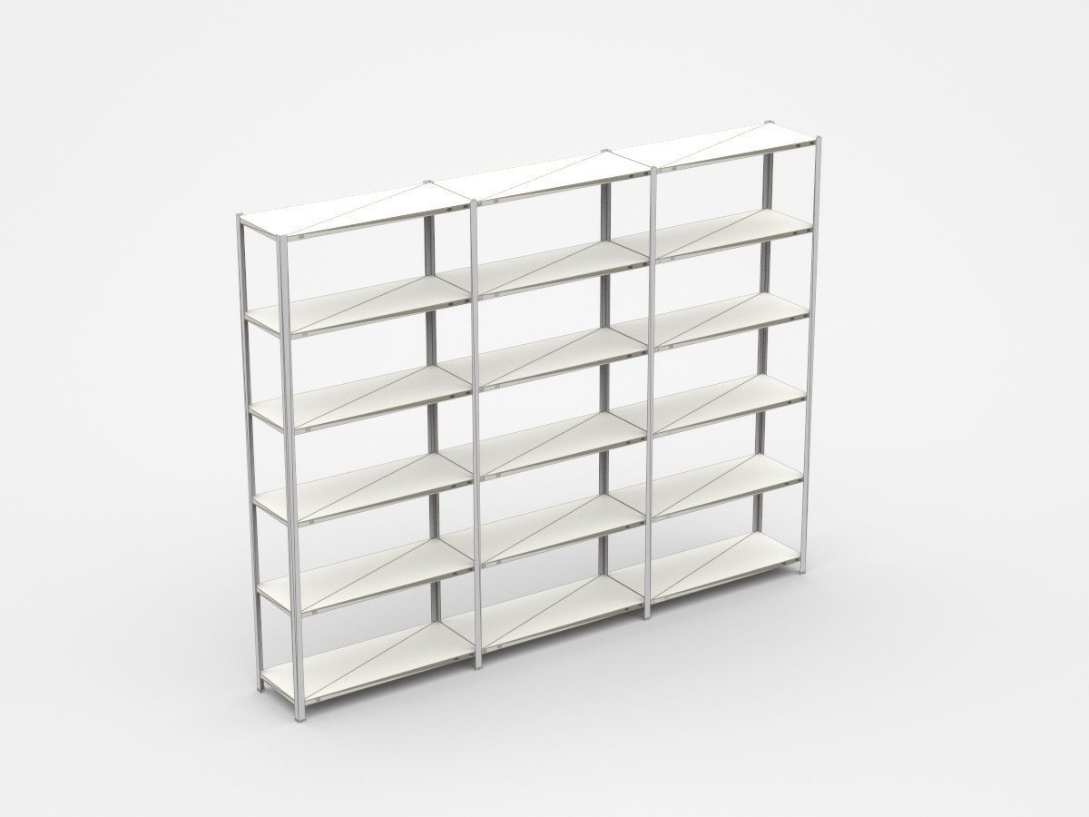 Semi-level White Industrial Shelf 3D model_4