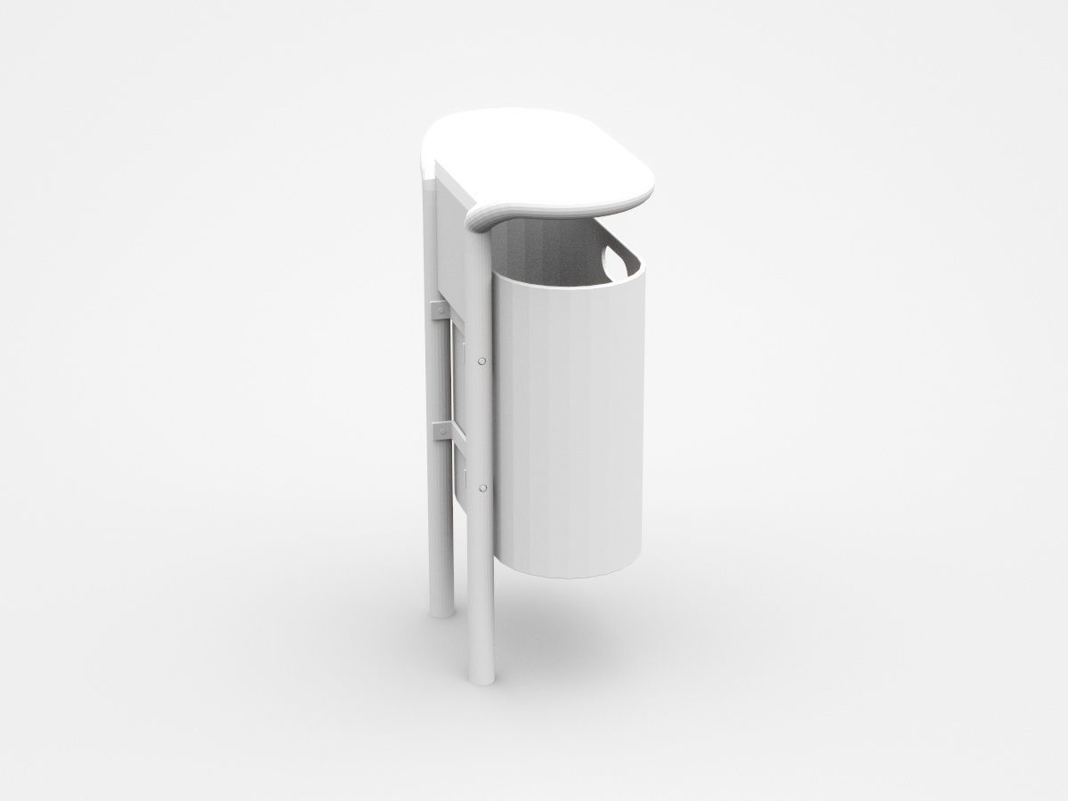 White Flat Oval Shape Trash Bin 3D model_3