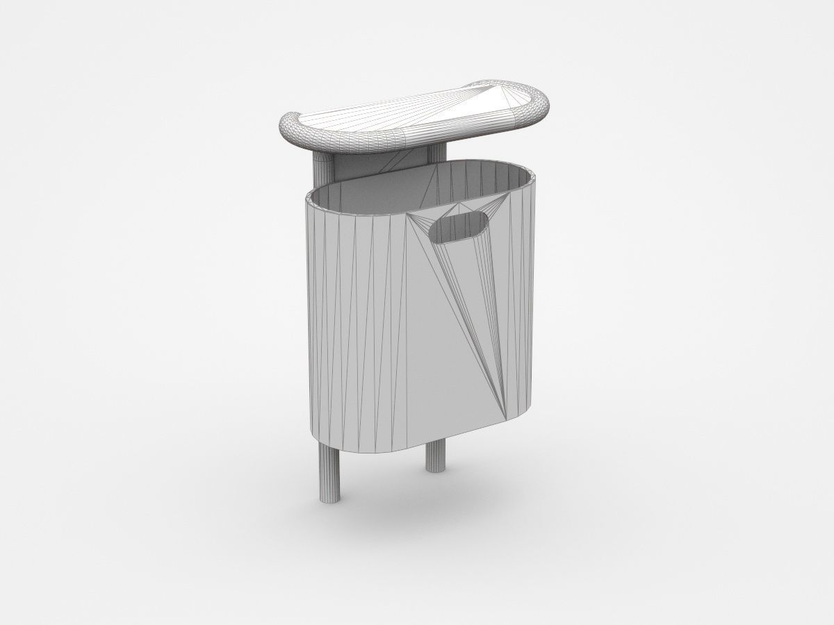 White Flat Oval Shape Trash Bin 3D model_4