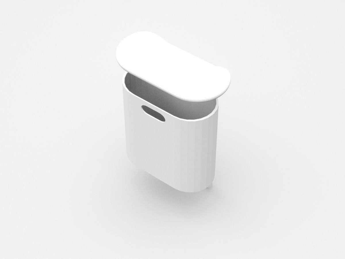 White Flat Oval Shape Trash Bin 3D model_1