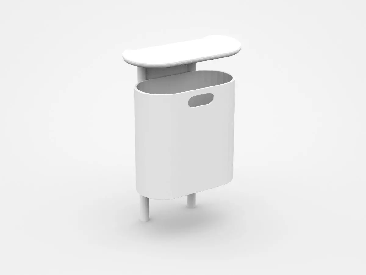 White Flat Oval Shape Trash Bin 3D model_0