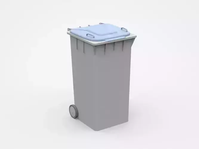 Grey Trash Bin With Two Wheels