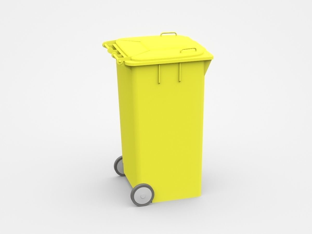 Yellow Trash Bin With Two Wheels 3D model_3