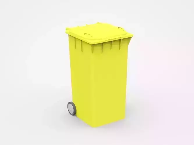 Yellow Trash Bin With Two Wheels