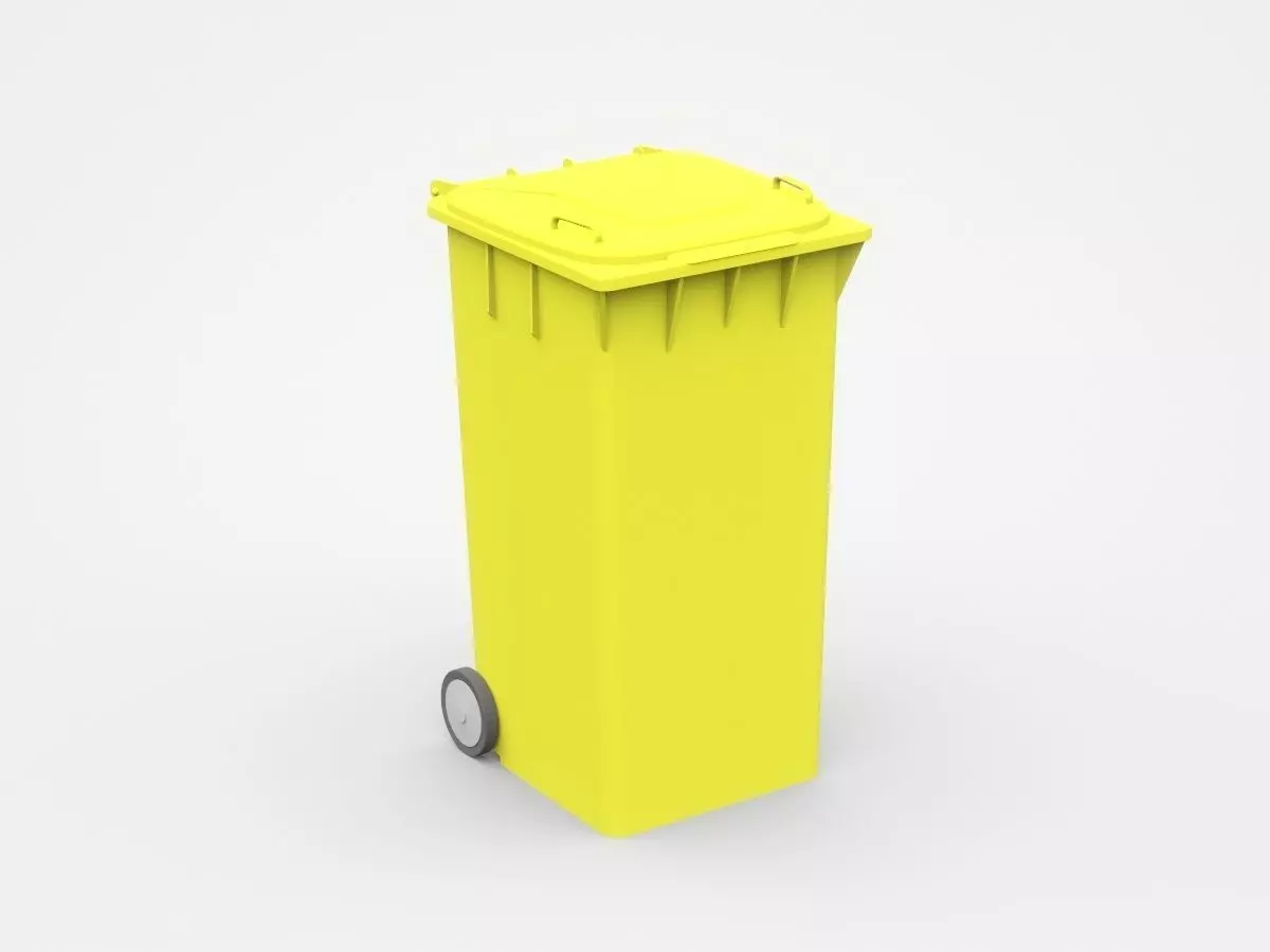 Yellow Trash Bin With Two Wheels 3D model_0