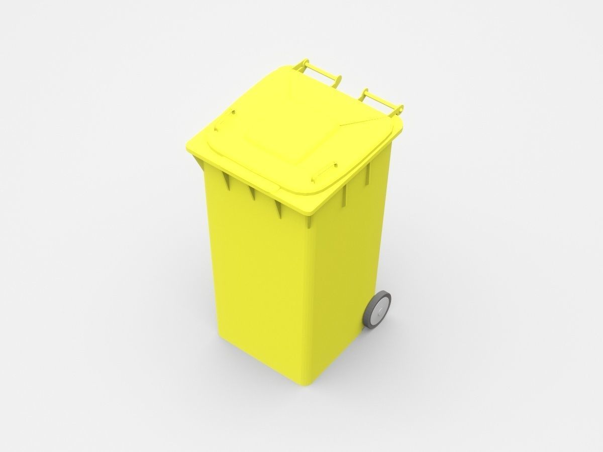 Yellow Trash Bin With Two Wheels 3D model_1