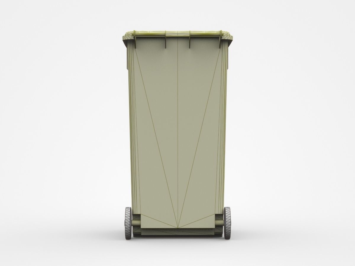 Yellow Trash Bin With Two Wheels 3D model_5