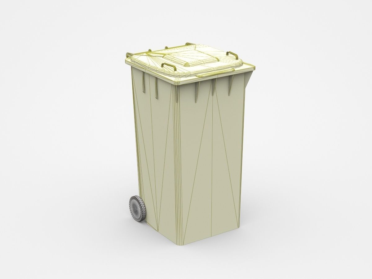 Yellow Trash Bin With Two Wheels 3D model_4