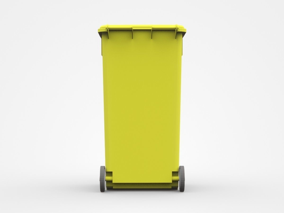Yellow Trash Bin With Two Wheels 3D model_2