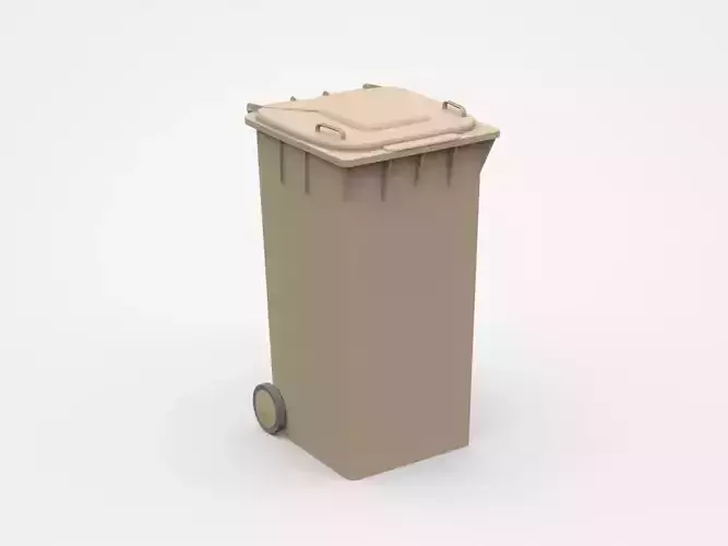 Brown Trash Bin With Two Wheels