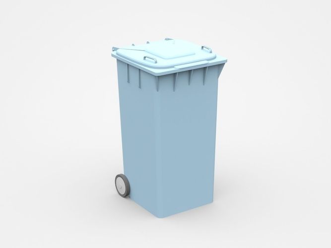 Light Blue Trash Bin With Two Wheels 3D model