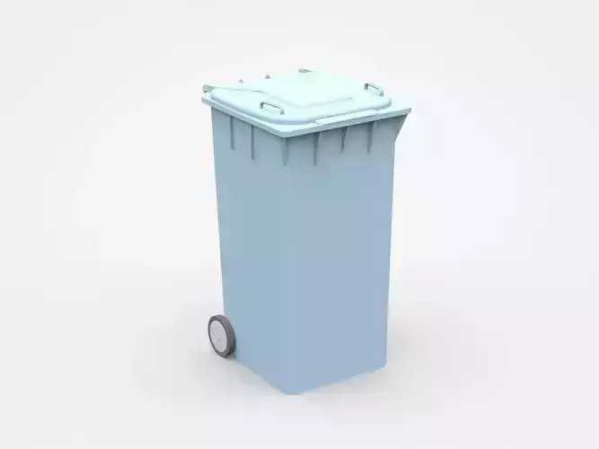 Light Blue Trash Bin With Two Wheels 3D model