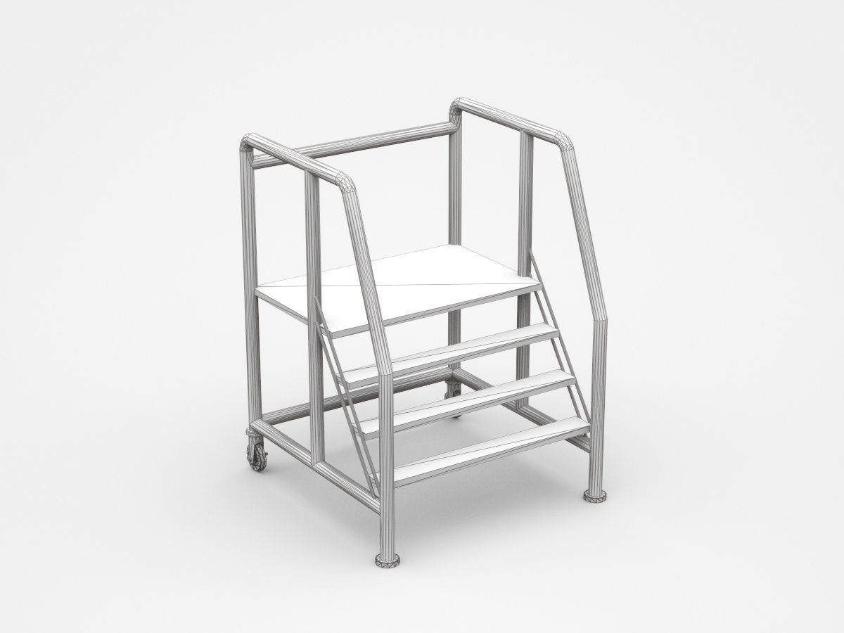 Movable Industrial Staircase Ladder Platform 3D model_4