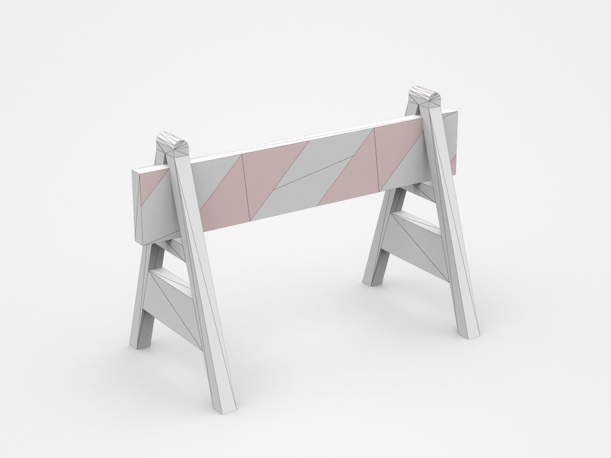 Movable Warning Stand Barrier Sign With Red White Strips 3D model_4