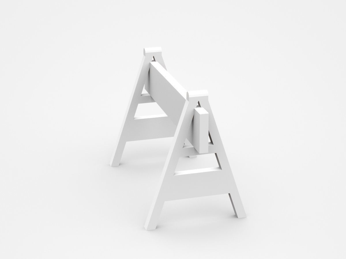 Movable Warning Stand Barrier Sign With Red White Strips 3D model_3