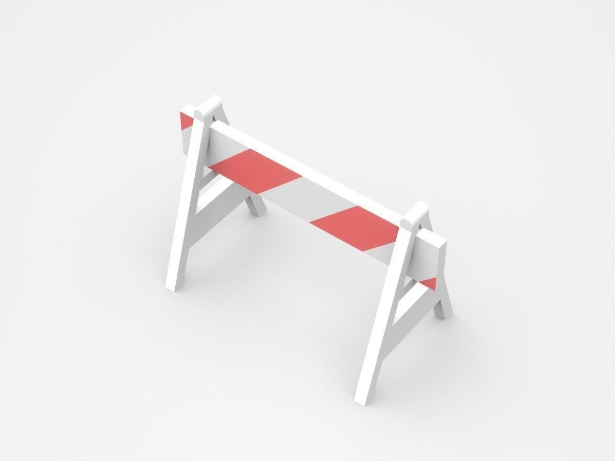 Movable Warning Stand Barrier Sign With Red White Strips 3D model_1