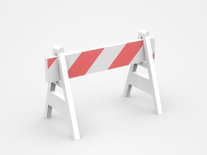 Movable Warning Stand Barrier Sign With Red White Strips 3D model