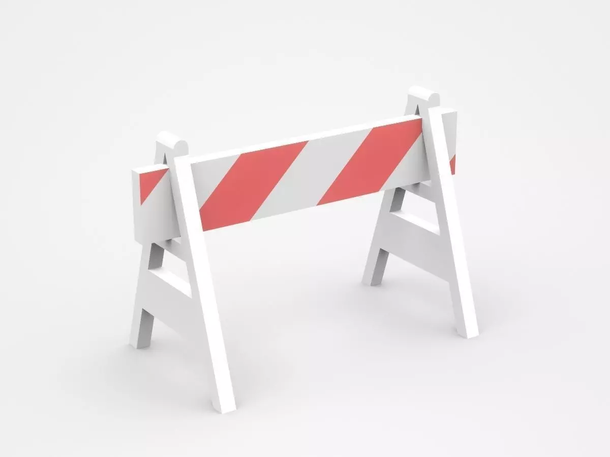 Movable Warning Stand Barrier Sign With Red White Strips 3D model_0