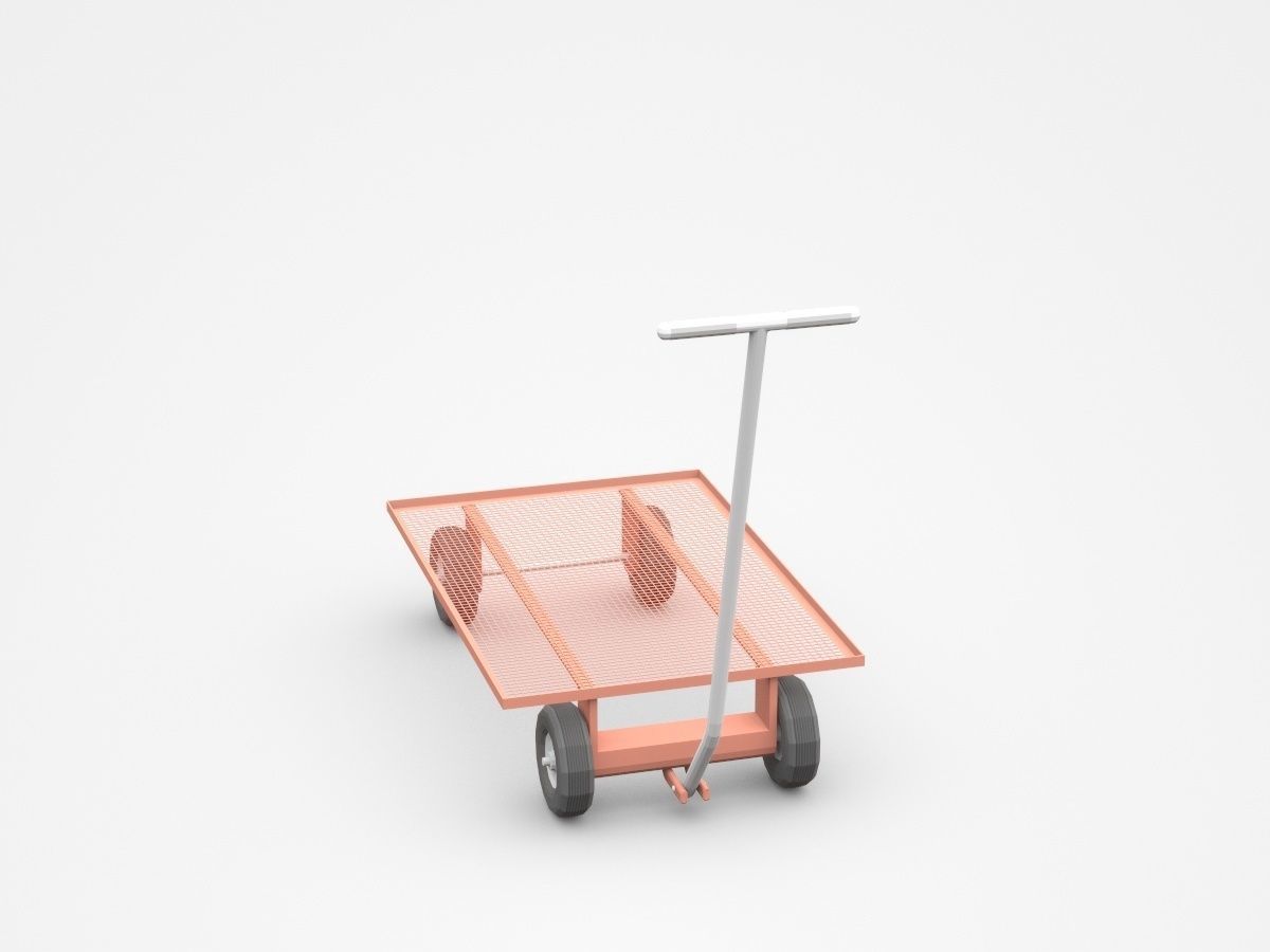 Four Wheels Iron Static Cart 3D model_3