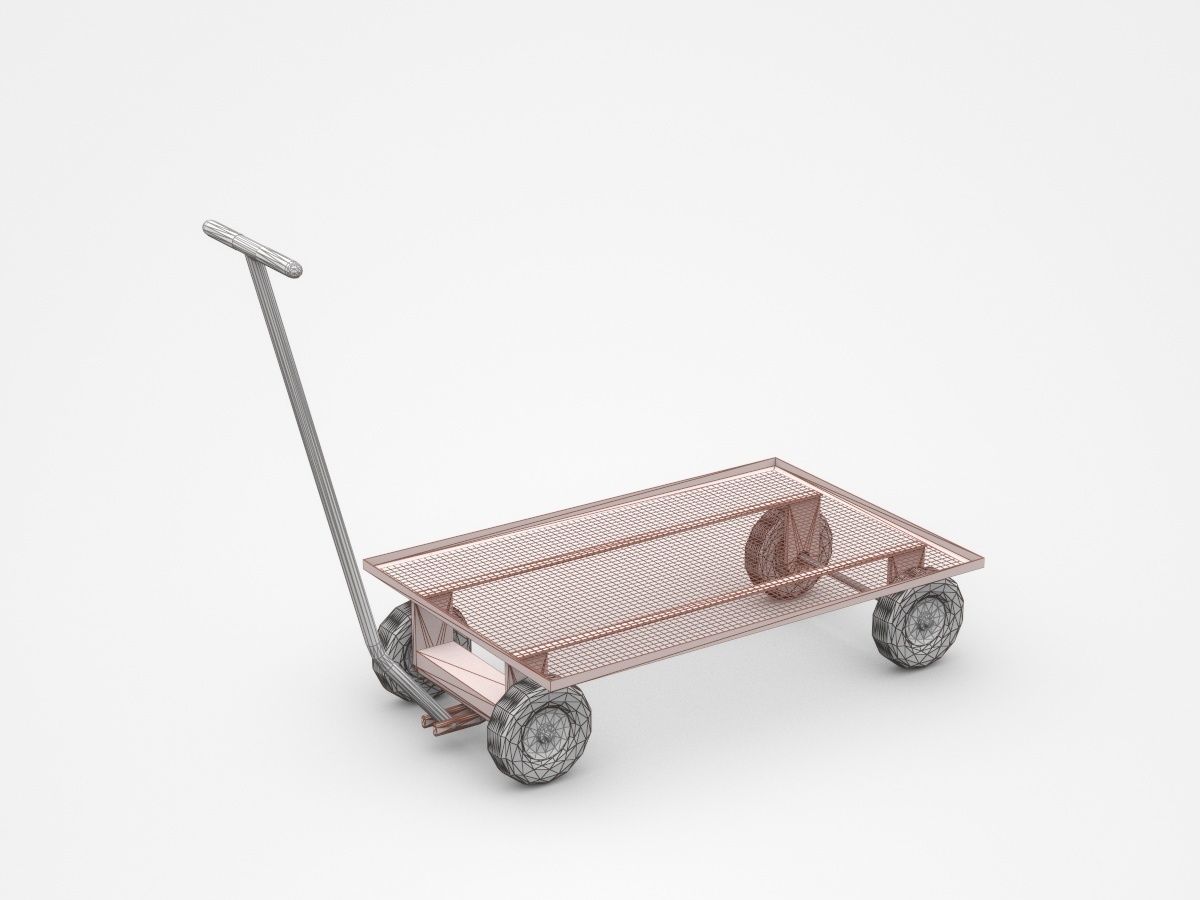 Four Wheels Iron Static Cart 3D model_4
