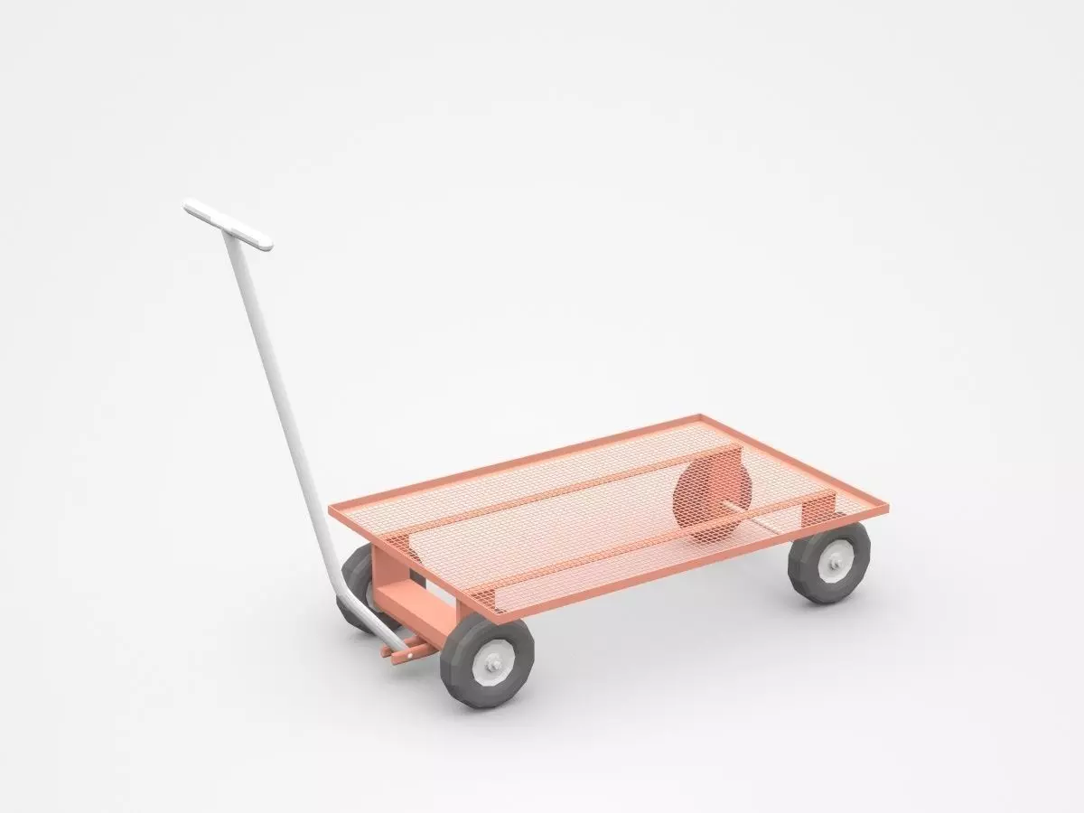 Four Wheels Iron Static Cart 3D model_0