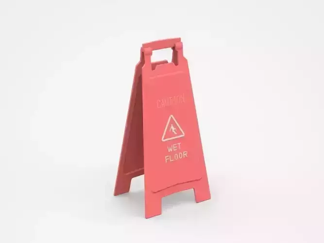 Red Warning Sign Barrier About Wet Floor