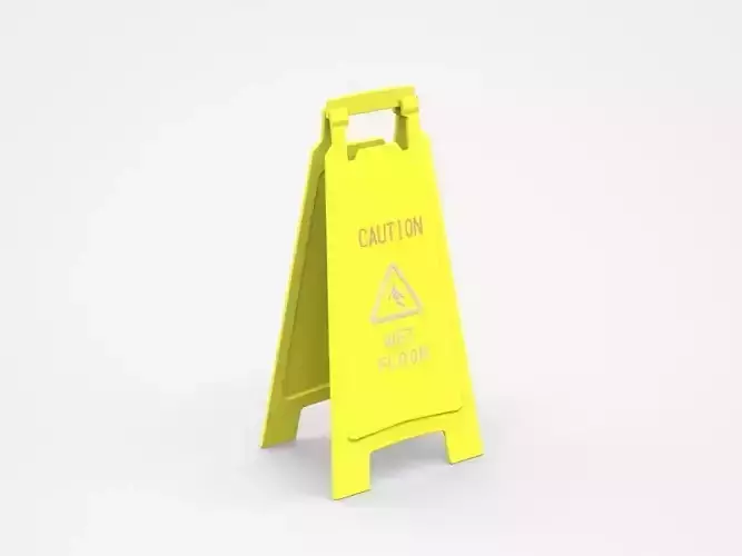Yellow Warning Sign Barrier About Wet Floor