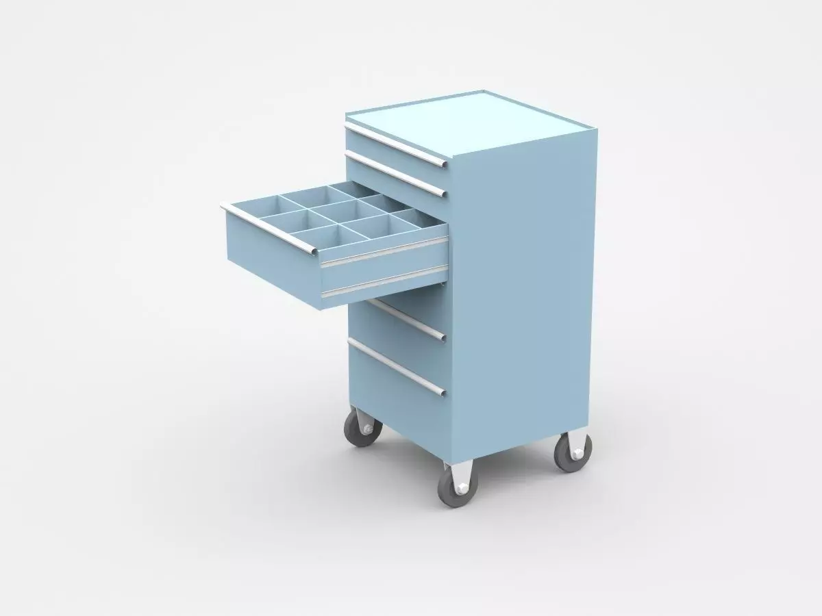 Blue Tool Cart On Wheels 3D model_0