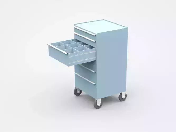 Blue Tool Cart On Wheels 3D model Blue Tool Cart On Wheels 3D model