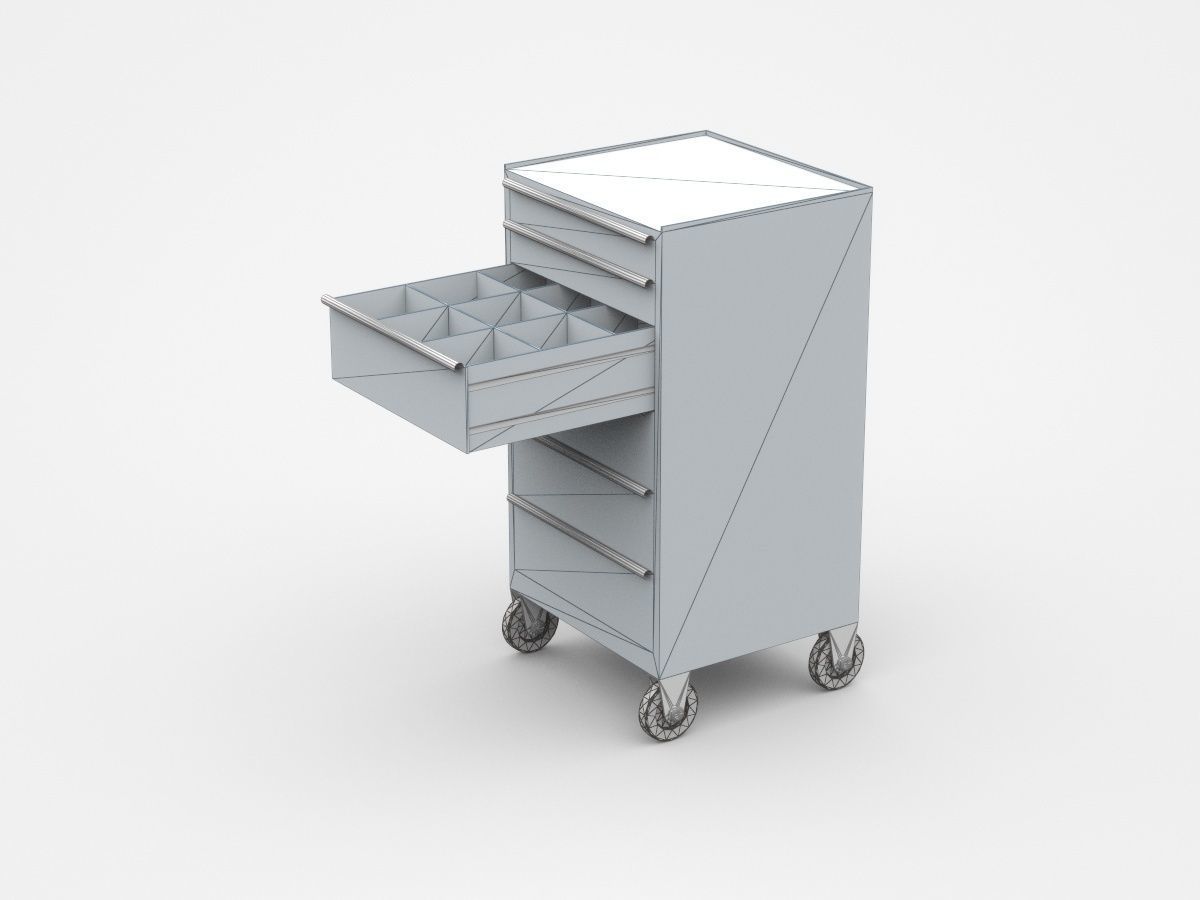 Blue Tool Cart On Wheels 3D model_4