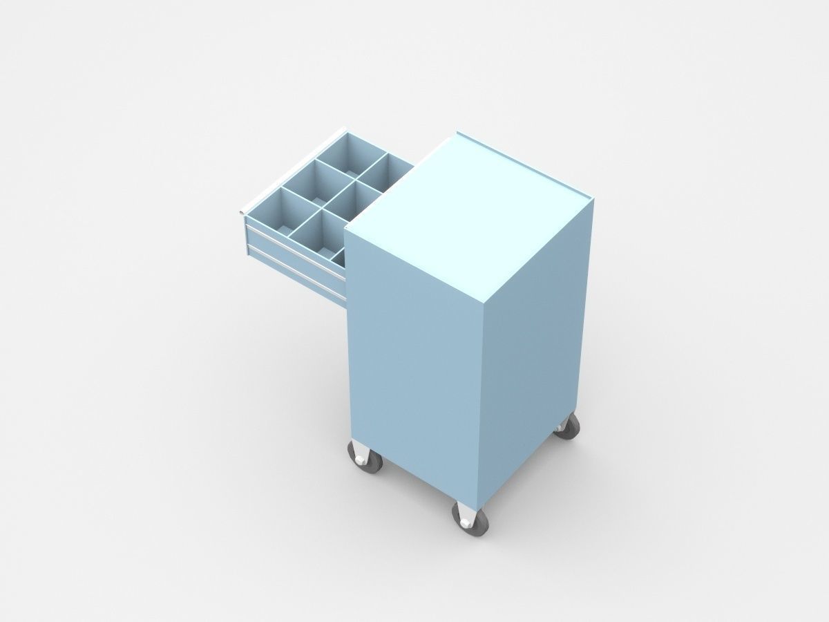 Blue Tool Cart On Wheels 3D model_1