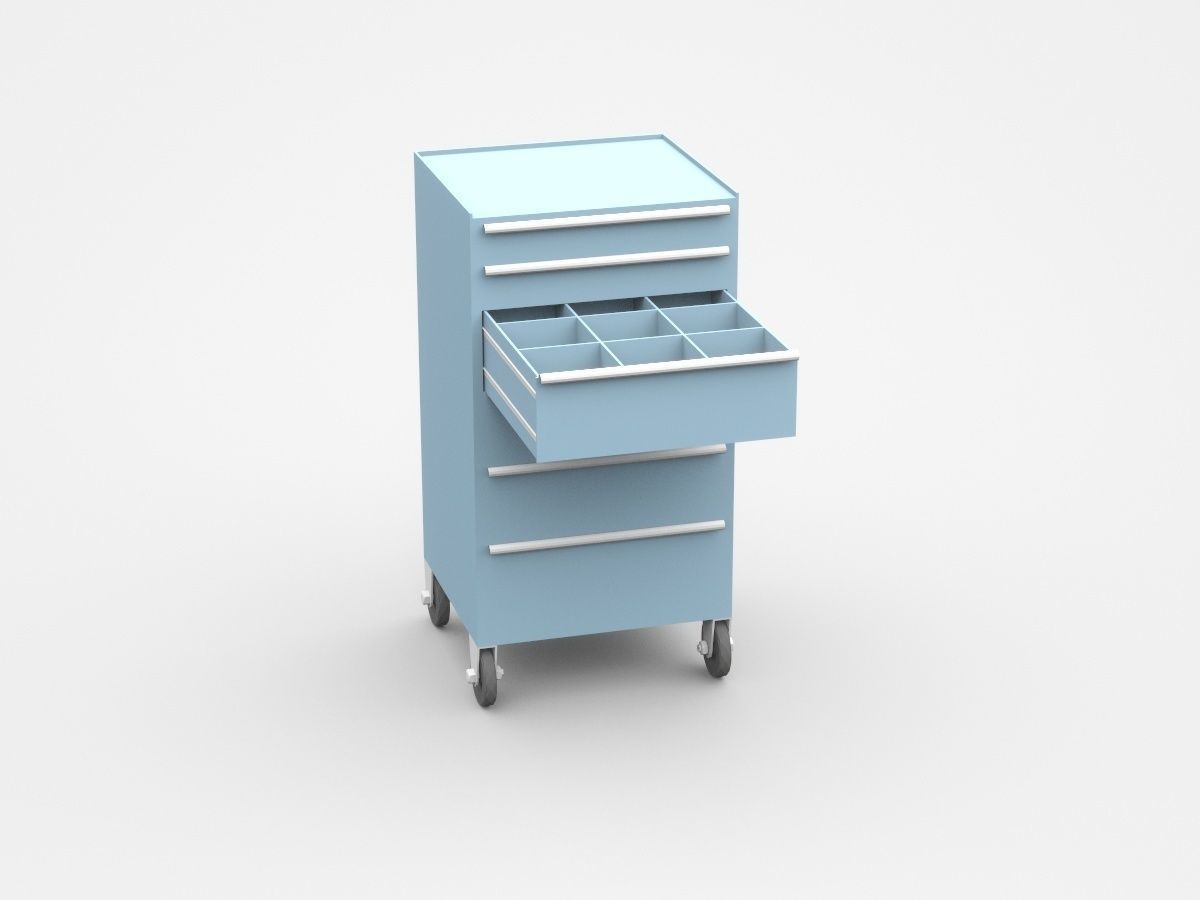 Blue Tool Cart On Wheels 3D model_3