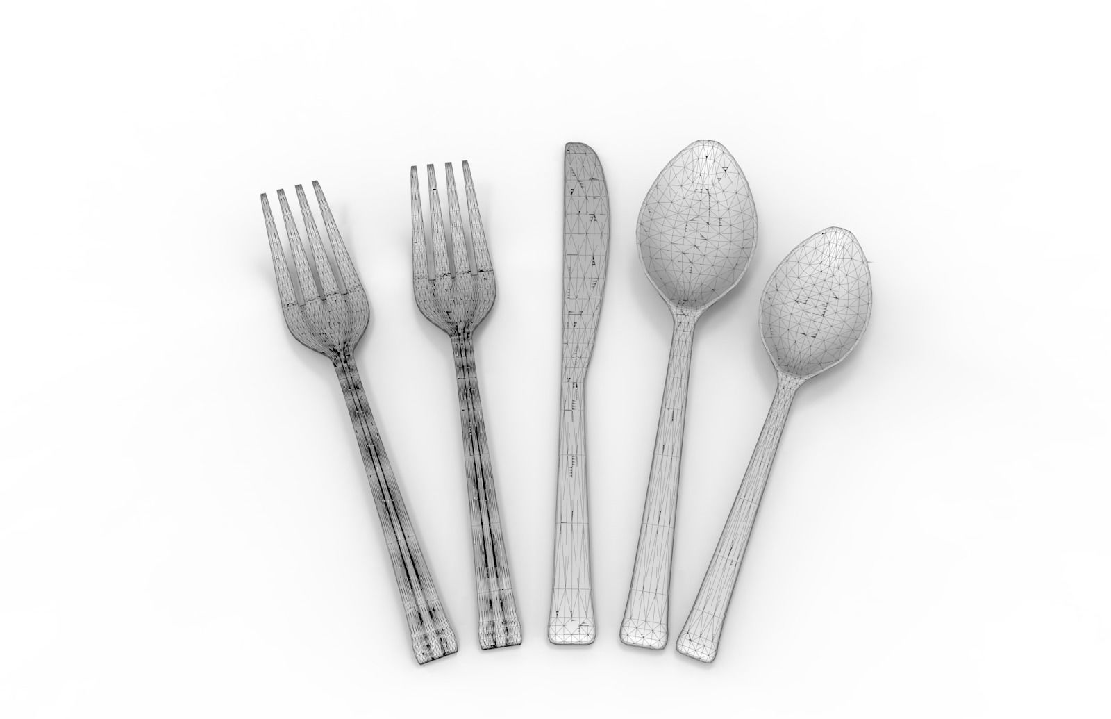 Spoon and fork Low-poly 3D model_3