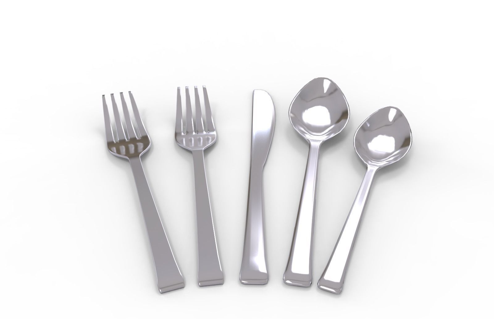 Spoon and fork Low-poly 3D model_4