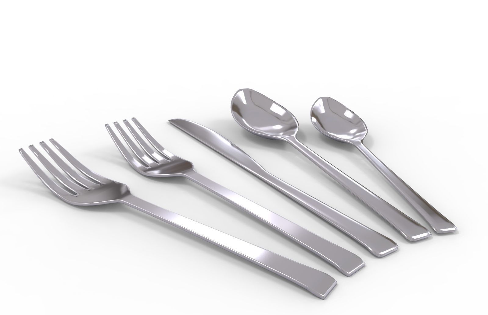 Spoon and fork Low-poly 3D model_1
