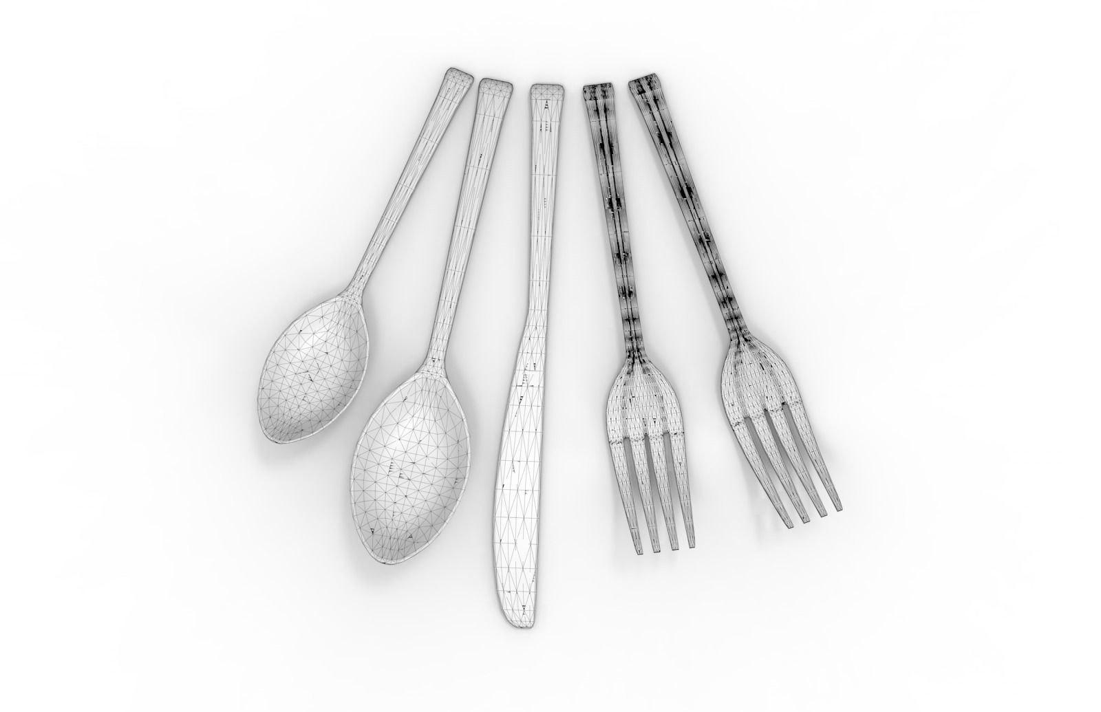 Spoon and fork Low-poly 3D model_9