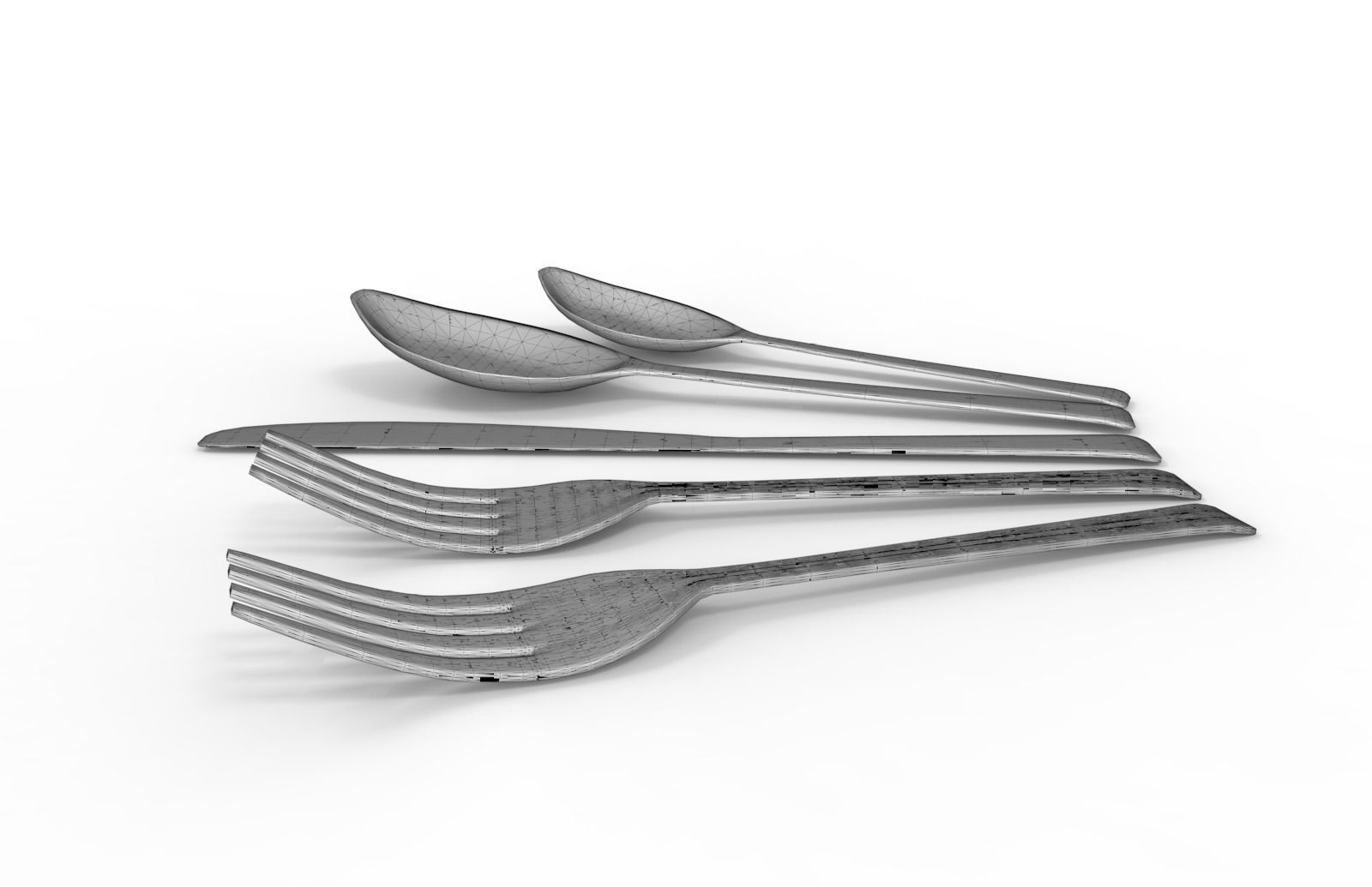 Spoon and fork Low-poly 3D model_8