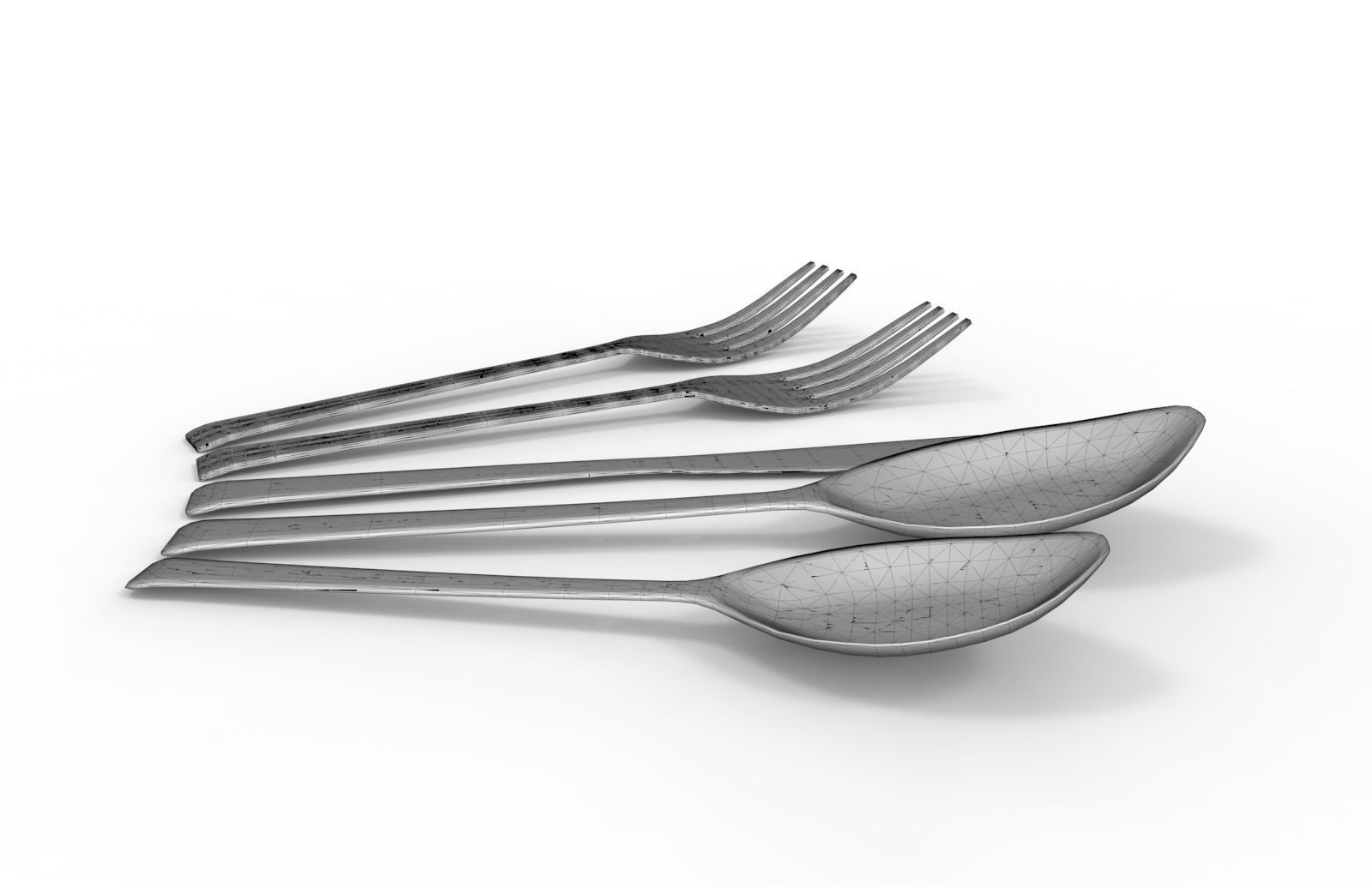 Spoon and fork Low-poly 3D model_7
