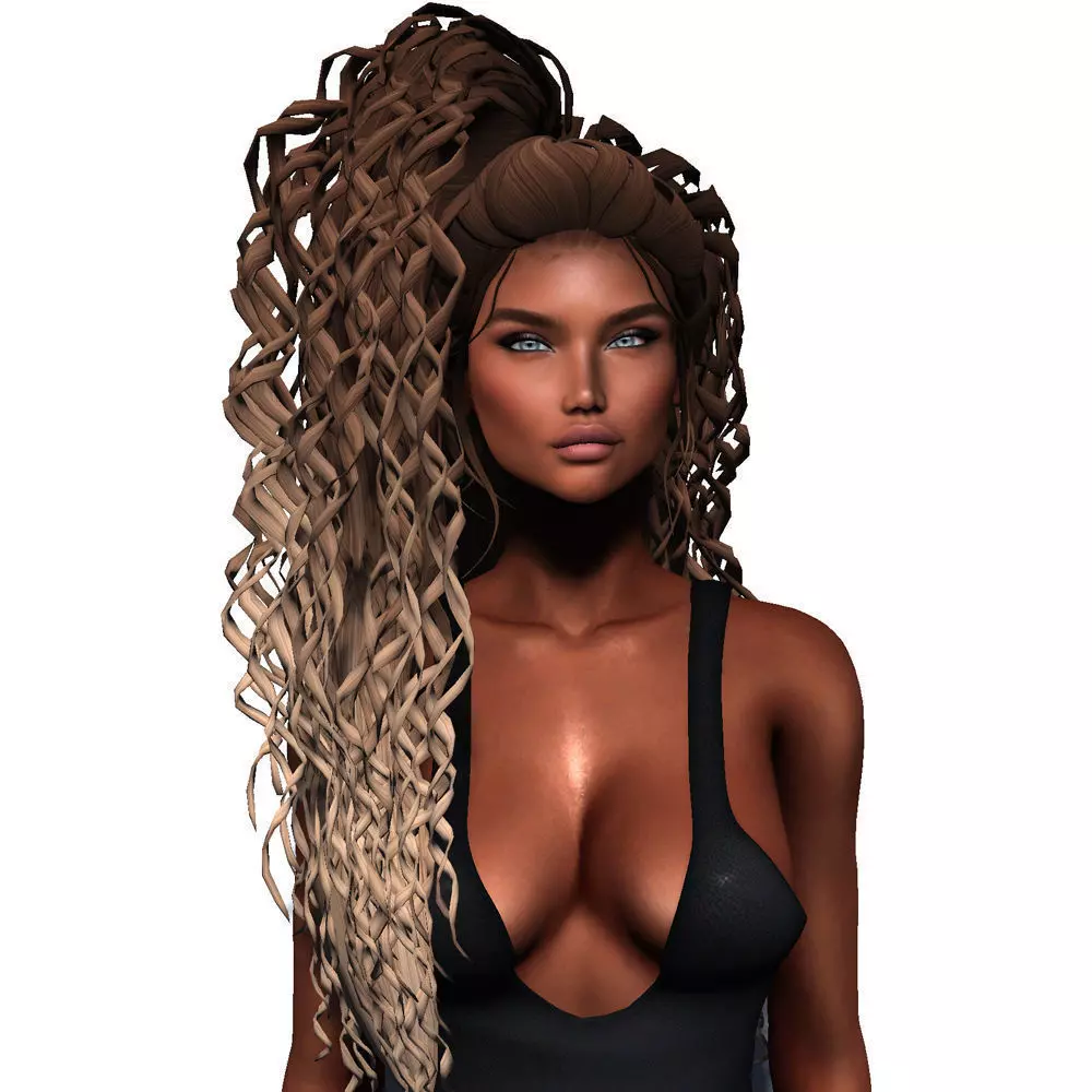 Female hair style rigged 3D model Low-poly 3D model_0