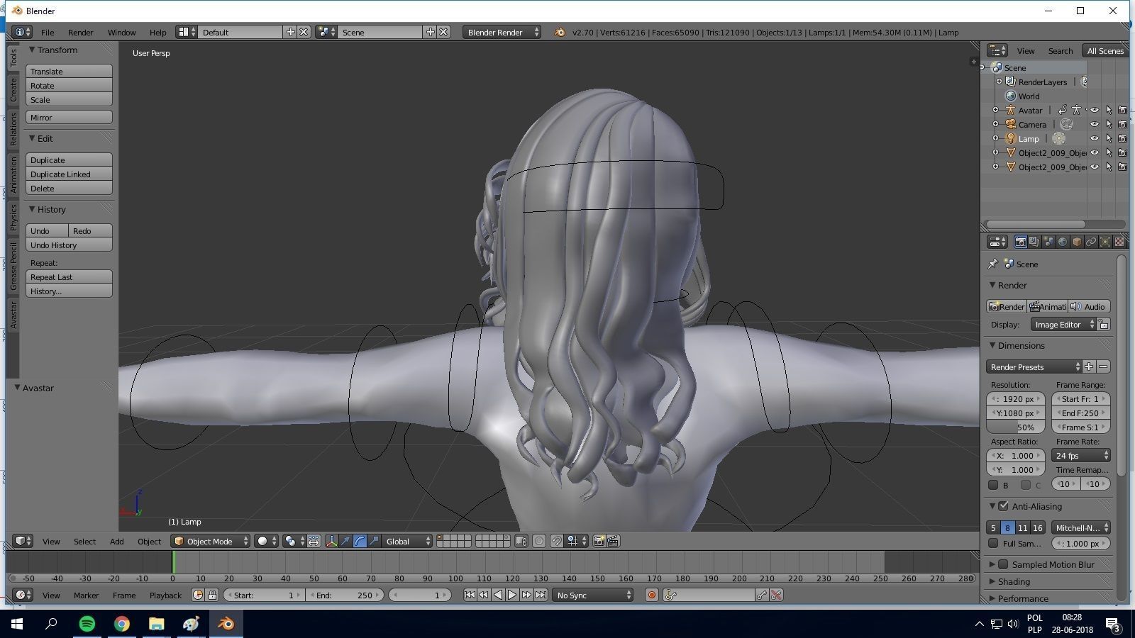 Female hair style rigged 3D model Low-poly 3D model_3