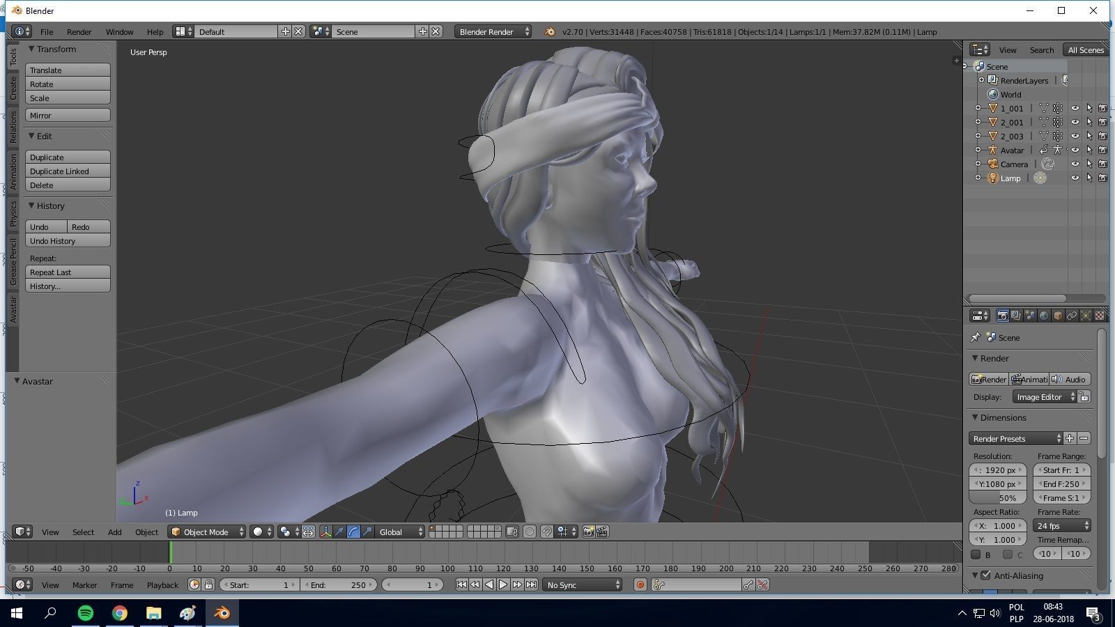 Female hair style rigged 3D model Low-poly 3D model_3