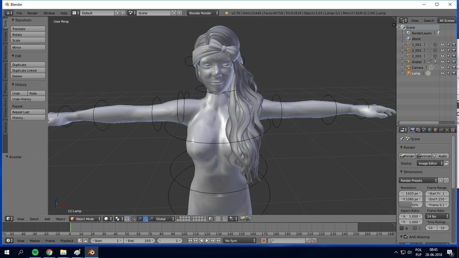 Female hair style rigged 3D model Low-poly 3D model_4