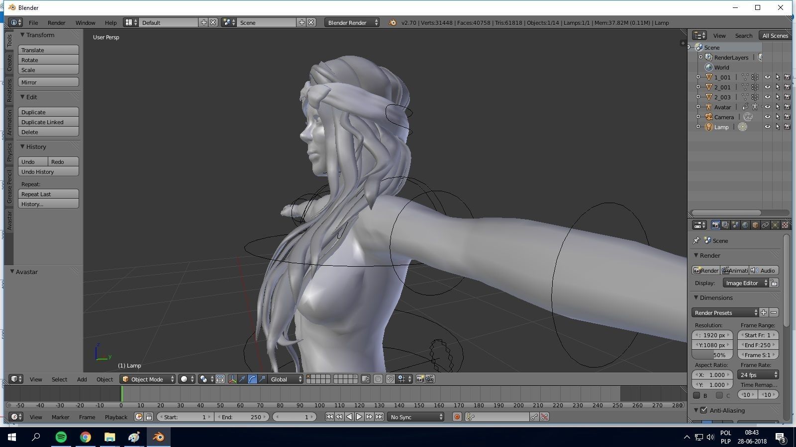 Female hair style rigged 3D model Low-poly 3D model_1