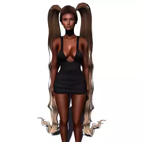 Female hair style rigged 3D model Low-poly 3D model