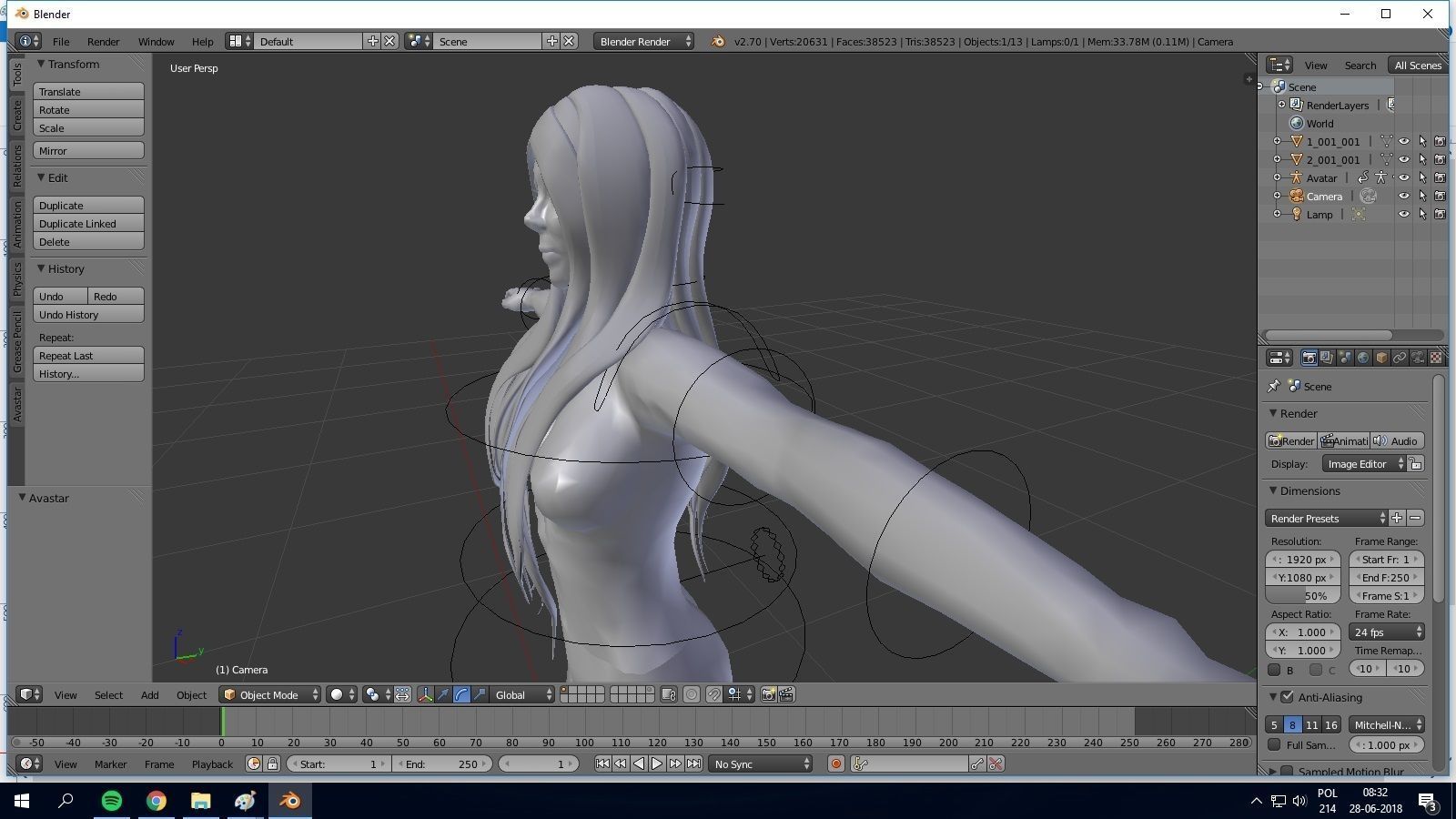 Female hair style rigged 3D model 3D model_3