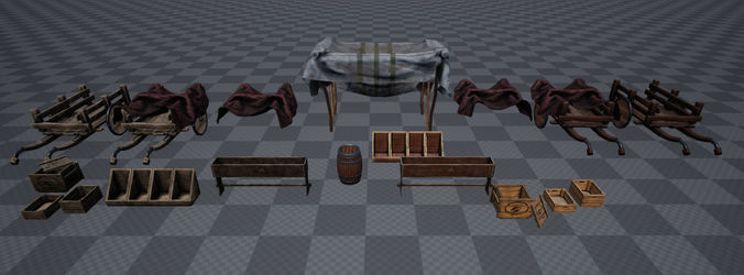 Market Place Items Low-poly 3D model
