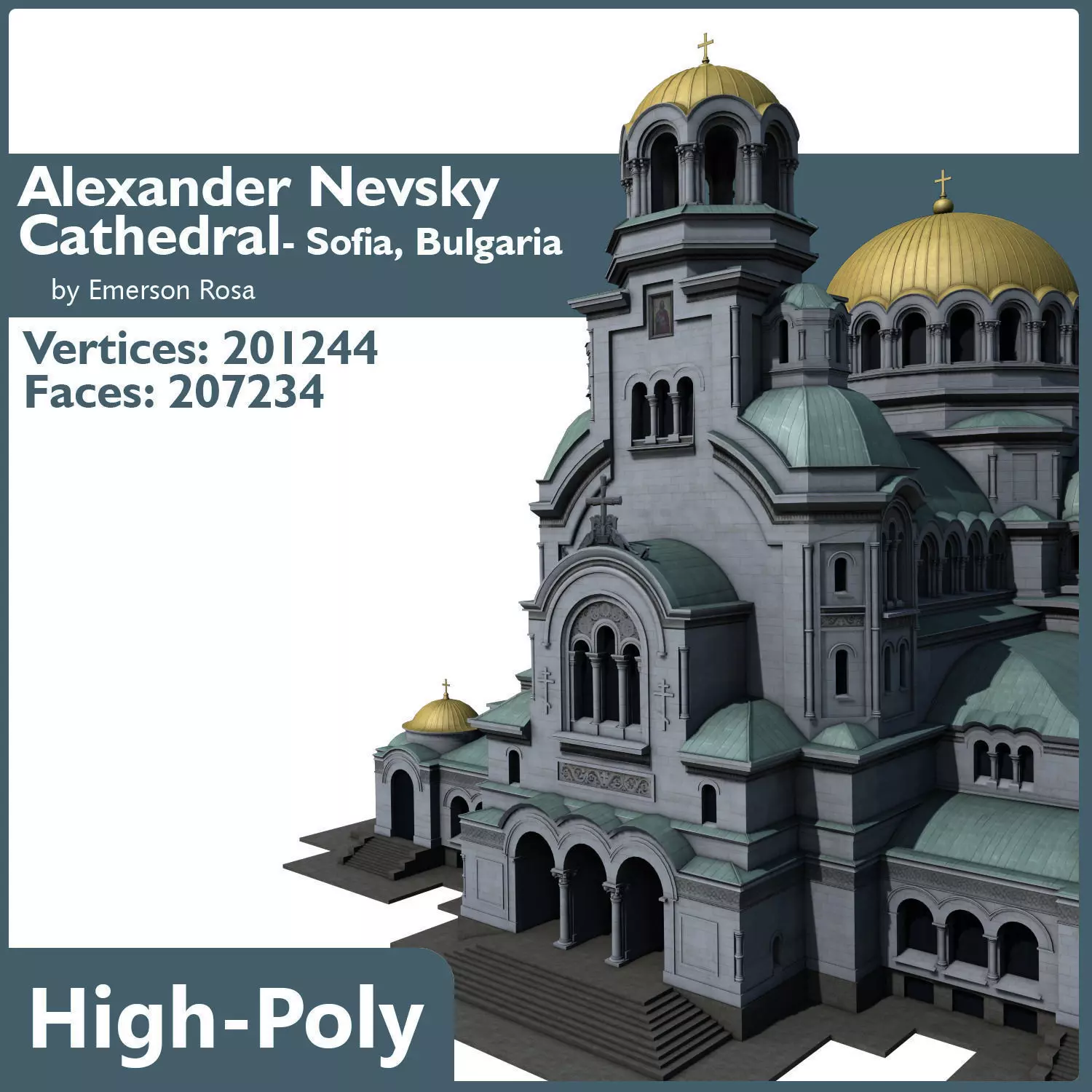 Alexander Nevsky Cathedral - Sofia Low-poly 3D model_0