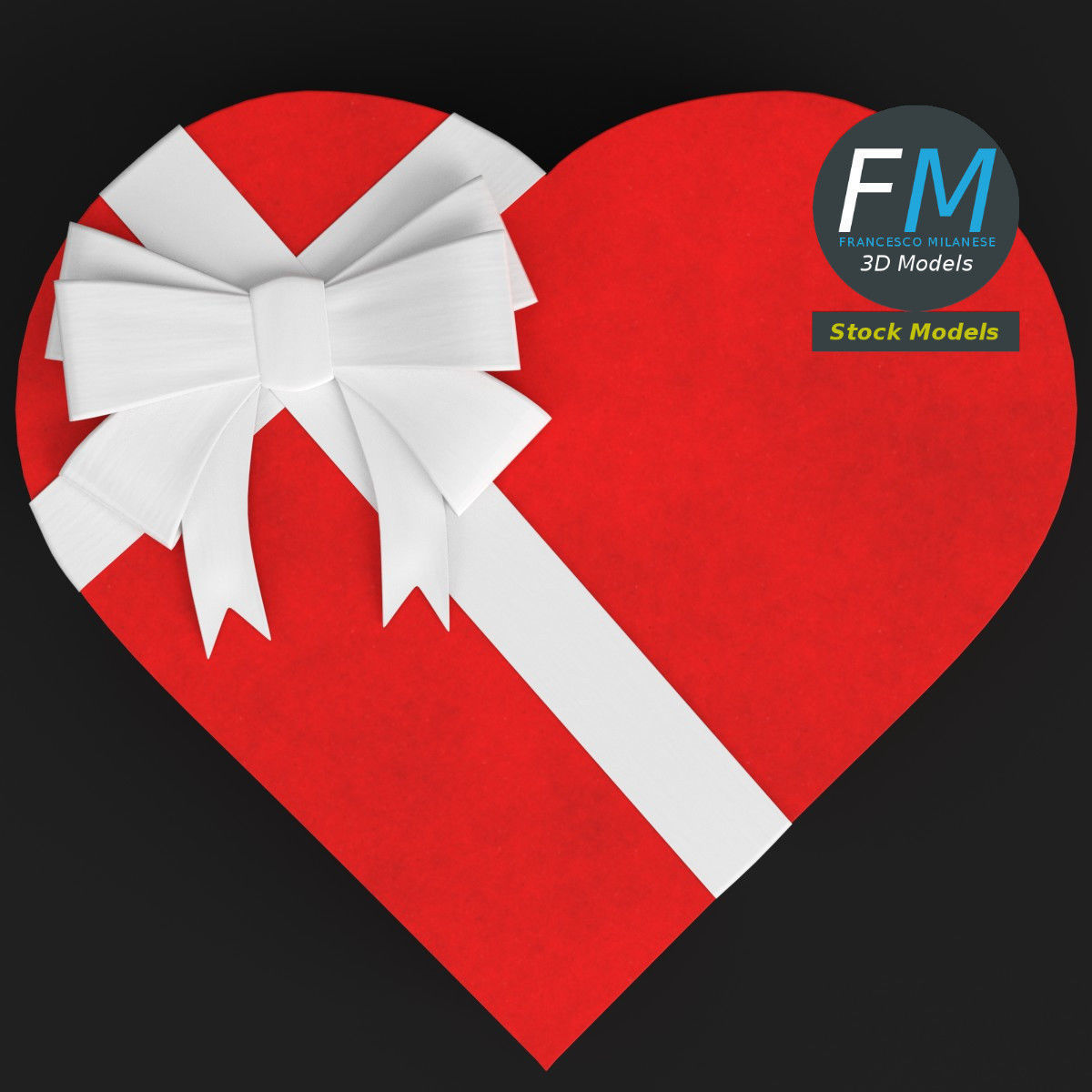 Closed heart gift box 3D model_6